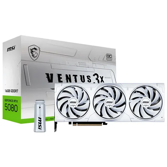 Foto do Produto Placa de Vídeo MSI GeForce RTX5080 Ventus 3X OC White 16GB GDDR7 PCI-Express