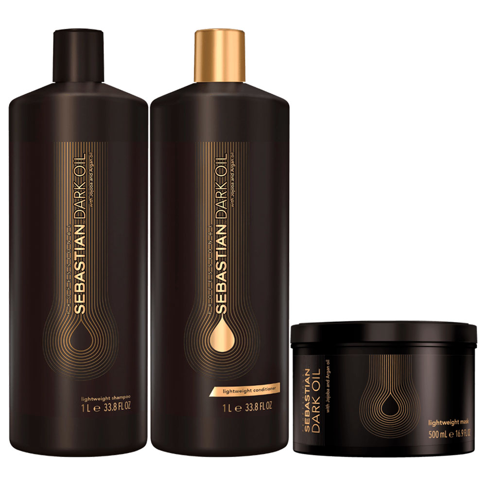 Foto do Produto Kit Professional Sebastian Dark Oil - Shampoo + Condicionador + Máscara de Hidratação Profunda - 1L/1L/500ml