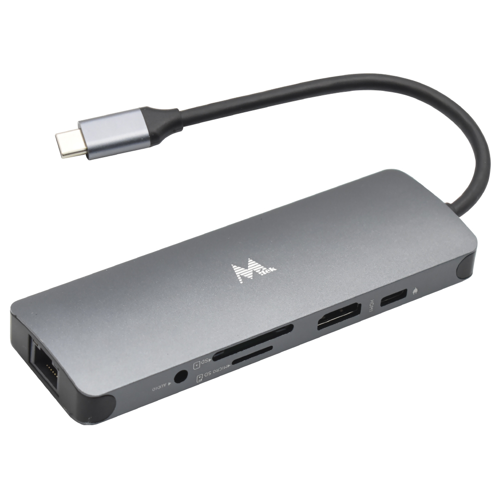 Foto do Produto Hub USB-C 3.0 Mtek DS-91TC 9 Portas / HDMI / 3 USB 3.0 / RJ-45 / SD / USB-C / Audio - Prata