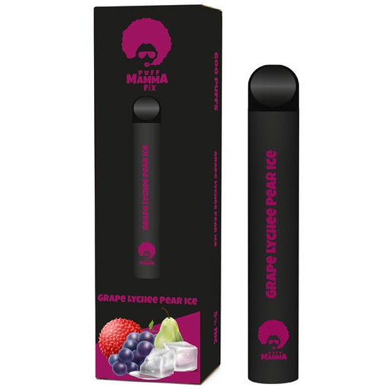 Foto do Produto Vaper Descartável Puff Mamma Fix Grape Lychee Pear Ice 600 Puffs