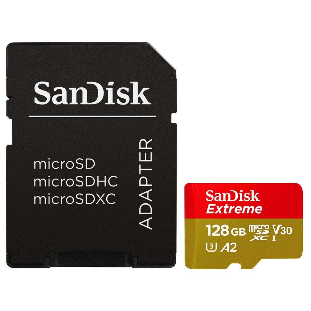 Foto do Produto Cartao de Memoria Micro SD SanDisk Extreme U3 V30 128GB 4K - SDSQXAA-128G-GN6AA