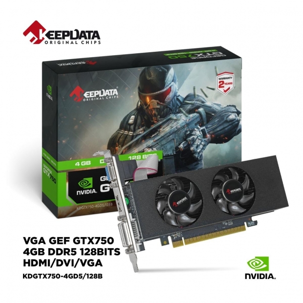 Foto do Produto Placa de Video Keepdata GeForce GTX750, 4GB GDDR5, 128Bits, 1x DVI 1x HDMI 1x VGA, KDGTX750-4GD5, Lowprofile