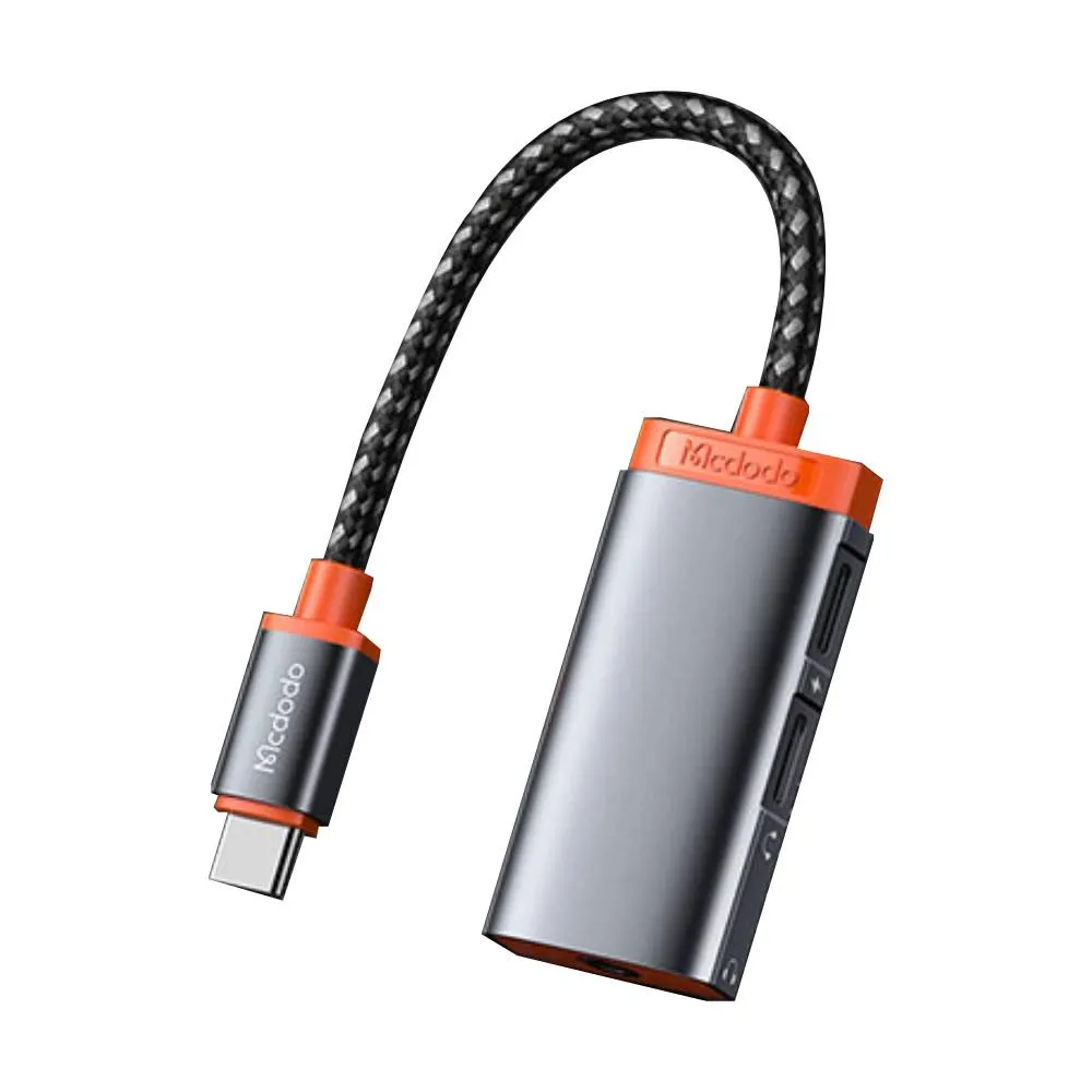 Foto do Produto MCDODO ADAPTADOR CA-0940 3 EN 1 TYPE-C TO DUAL TIPE-C & DC3.5