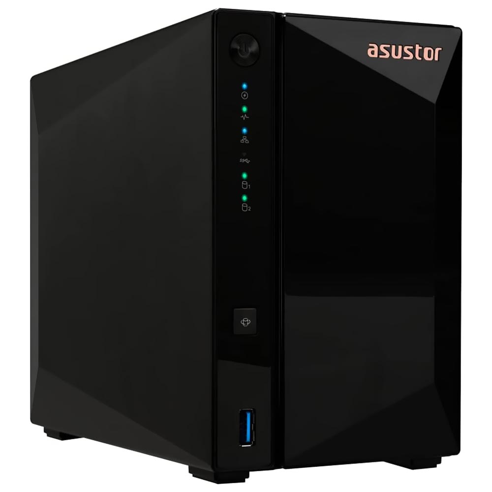 Foto do Produto Servidor Nas Storage Asustor AS3302T V2 Drivestor 2 Pro Realtek RTD1619B de 1.7GHz / 2GB de RAM / 2 Baias / USB 3.2 / LAN - Preto