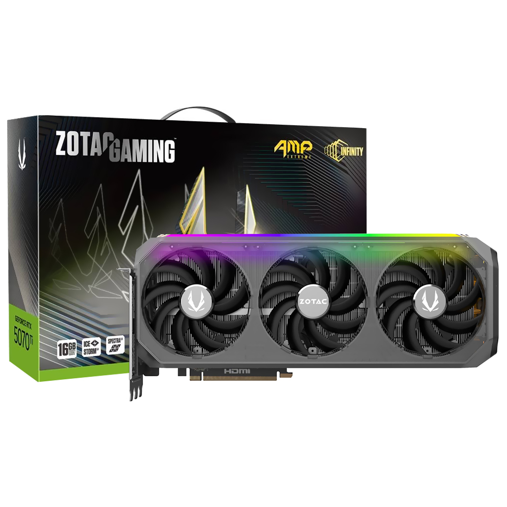 Foto do Produto Placa de Video Zotac Gaming AMP Extreme Infinity 16GB GeForce RTX5070TI GDDR7 - ZT-B50710B-10P