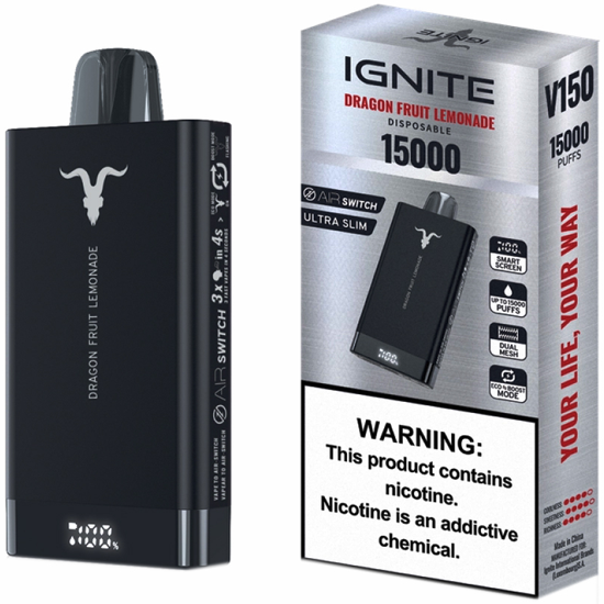 Foto do Produto Vaper Descartável Ignite V150 Dragon Fruit Lemonade 15000 Puffs