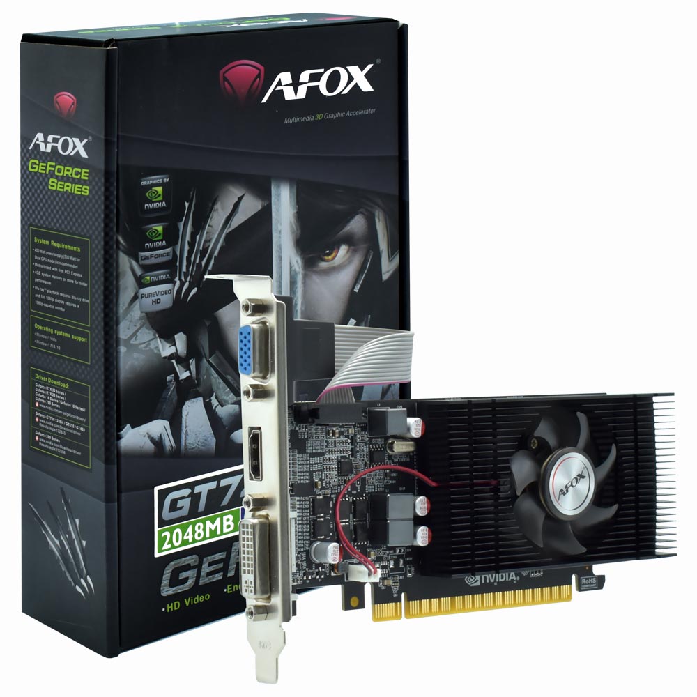 Foto do Produto Placa de Vídeo AFOX 2GB GeForce GT740 GDDR5 - AF740-2048D5L4