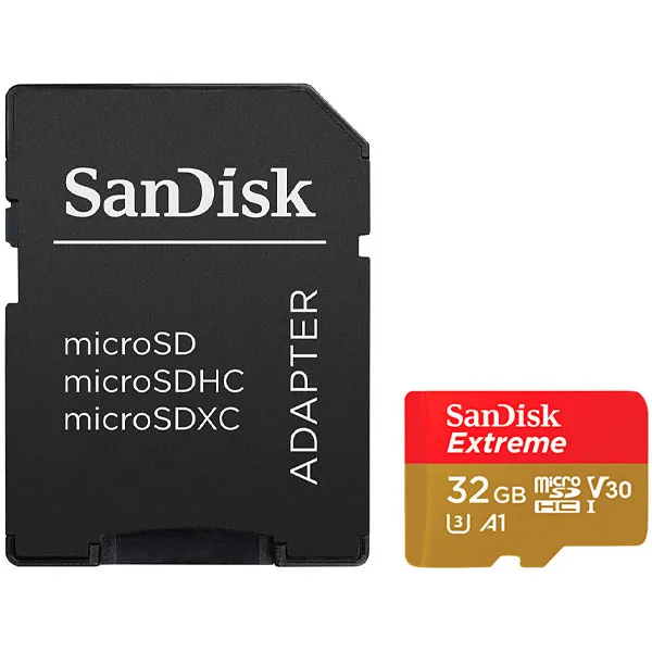 Foto do Produto Cartão de Memória Micro SD de 32GB SanDisk Extreme SDSQXAF-032G-GN6AA - Vermelho/Dourado
