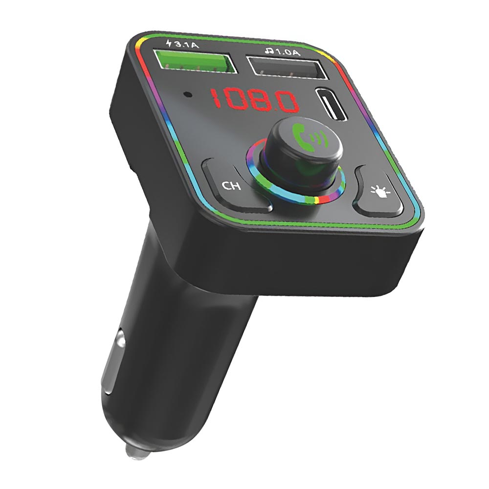 Foto do Produto Transmissor Digital para Carro Satellite A-MP41 LED / Bluetooth / FM / TF / USB / USB-C / MP3 - Preto