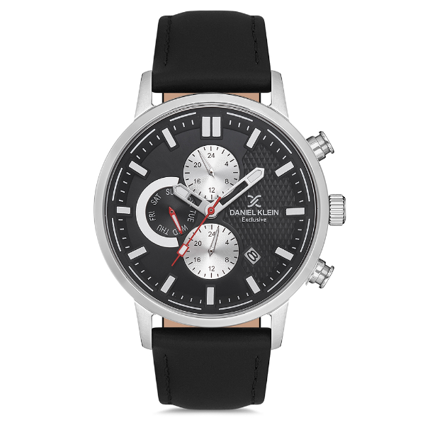 Foto do Produto Relogio Analógico Masculino Daniel Klein DK.1.12707-1 Exclusive Gents / Pulseira de Couro Genuino - Preto/Prata