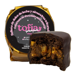 Foto do Produto Alfajor Tofia Artesanal Preto Recheio Doce de Leite e Amêndoas 95g