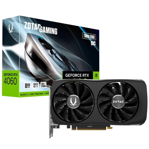 Foto do Produto Placa de Vídeo ZOTAC Gaming GeForce RTX4060 Twin Edge OC Edition, 8GB GDDR6, 128-bit, ZT-D40600H-10M