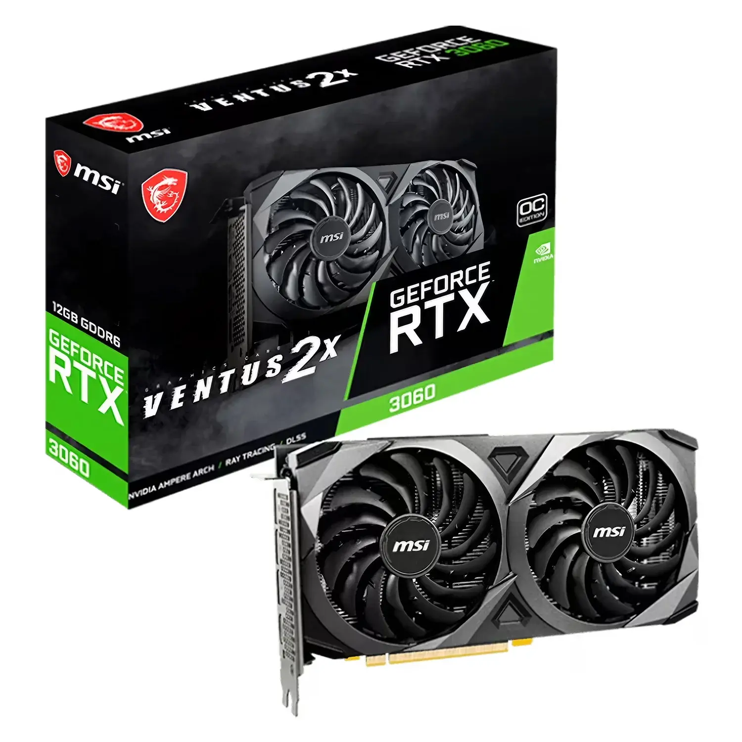 Foto do Produto Placa de Video MSI Ventus 2X OC NVIDIA GeForce RTX-3060 12GB GDDR6 - 912-V397-1008