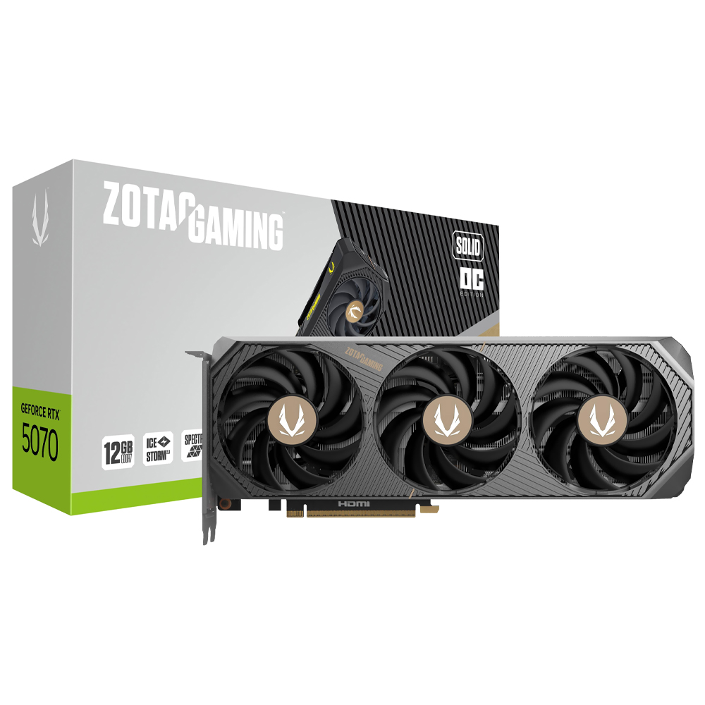Foto do Produto Placa de Video Zotac Gaming Solid OC 12GB GeForce RTX5070 GDDR7 - ZT-B50700J-10P