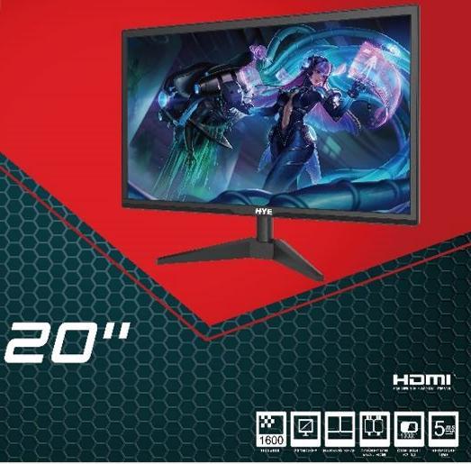 Foto do Produto Monitor HYE HYE20NLM 20" HD+ (1600 x 900), 5ms, 60Hz, 1xHDMI, 1xVGA (D-Sub), Preto