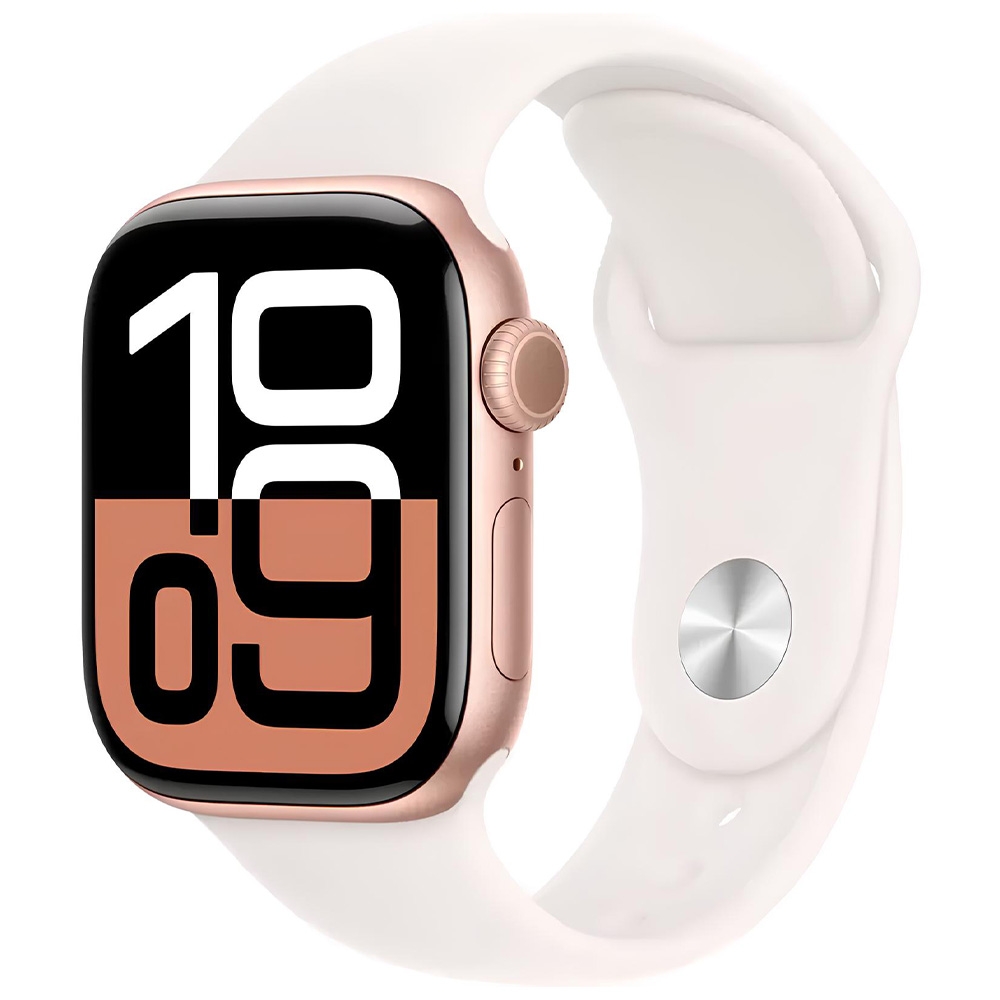 Foto do Produto Apple Watch Series 10 MWWH3LW/A - Bluetooth - Wi-Fi - 42mm - S/M - GPS - Rose Gold Aluminum/Light Blush Sport