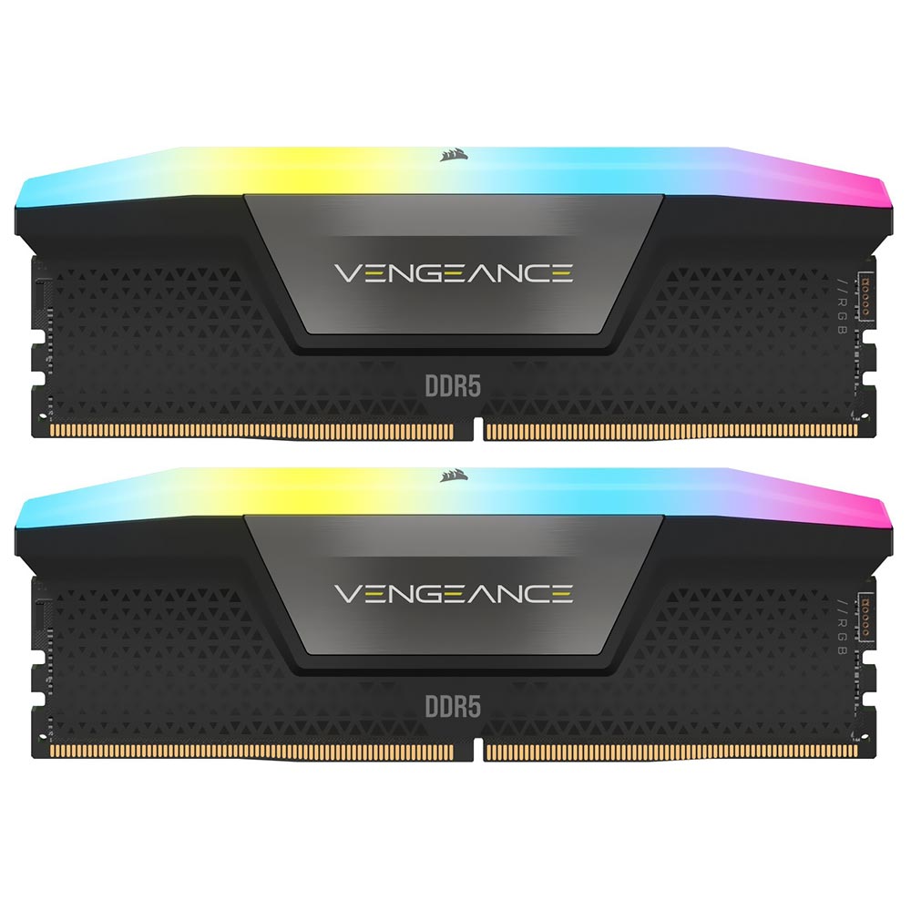 Foto do Produto Memoria RAM Corsair Vengeance RGB DDR5 64GB (2x32GB) 6400MHz - Preto (CMH64GX5M2B6400C32)