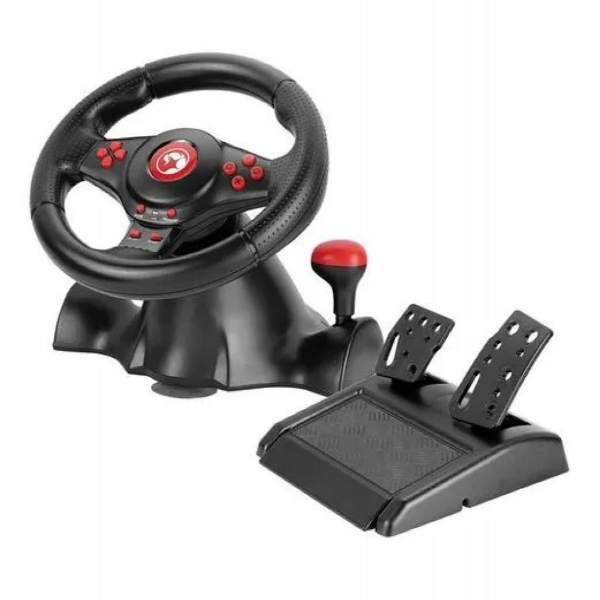 Foto do Produto Controle Game Marvo GT-903 Volante Gaming / 16 Botões + Pedal 2 Botões / 180º - Preto