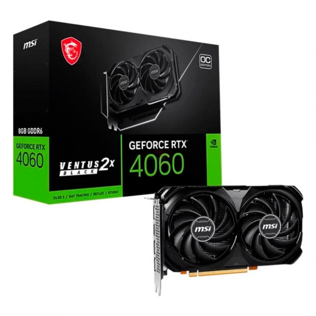 Foto do Produto Placa de Video MSI Ventus 2X Black OC 8GB Nvidia GeForce RTX4060 GDDR6 912-V516-209 128Bits 2505Mhz, 1xHDMI, 3xDISPLAYPORT, Preto