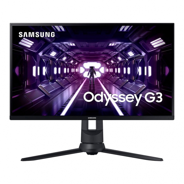 Foto do Produto Monitor Samsung Gaming Odyssey G3 LF24G35TFWLXZP 24" Full HD (1920 x 1080), 144HZ, 1ms, 1xHDMI 2.0, 1xDisplayPort 1.2, 1xVGA (D-Sub), 1xConector de Audio, AMD FreeSync Premium, Preto