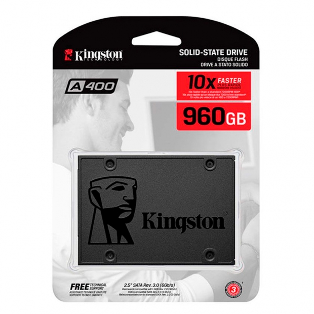Foto do Produto SSD Kingston A400, 960GB, 2.5", SATA 3, Leitura 500MB/s, Gravação 450MB/s, SA400S37/960G