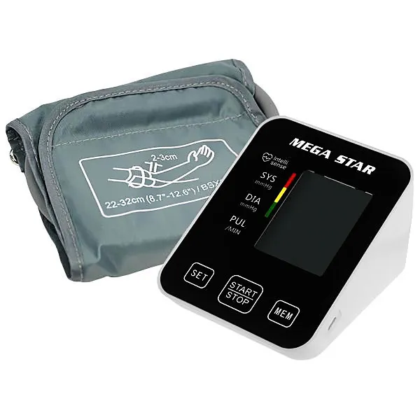 Foto do Produto Aparelho de Pressão Digital para Braço MegaStar HT563 Tela LCD - Branco/Preto