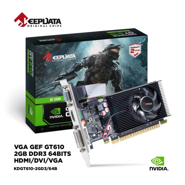 Foto do Produto Placa de Video Keepdata GeForce GT610, 2GB DDR3, 64Bits, 1x DVI 1x HDMI 1x VGA, KDGT610-2GD3