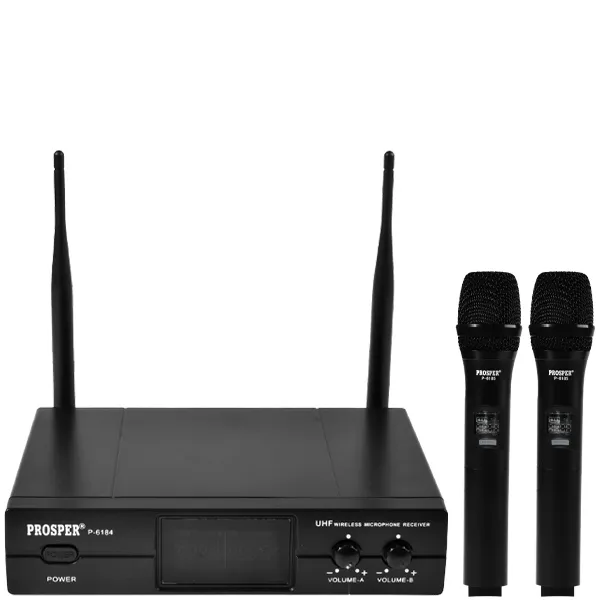 Foto do Produto Sistema de Microfone Sem Fio Prosper P-6184 com 2 Microfones - Preto
