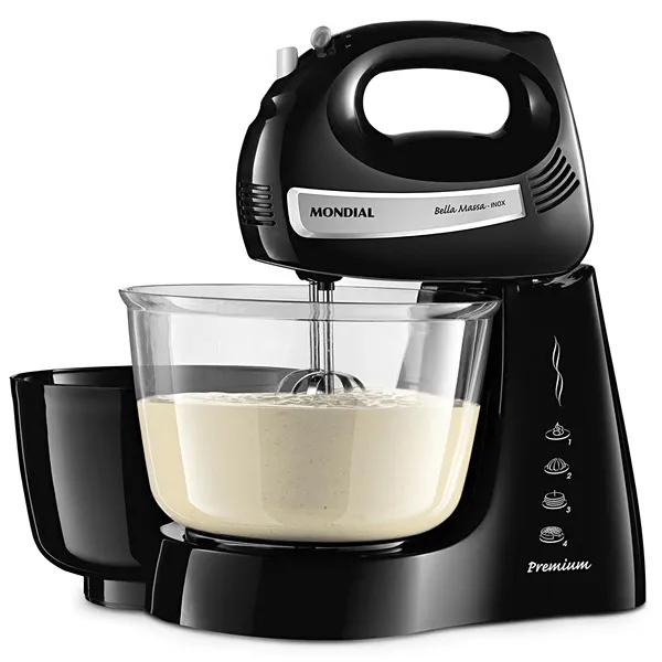 Foto do Produto Batedeira Mondial Bella Massa Inox Premium B-23-NP 4 Velocidades + Turbo 500 watts 220V ~ 50/60 Hz - Preta