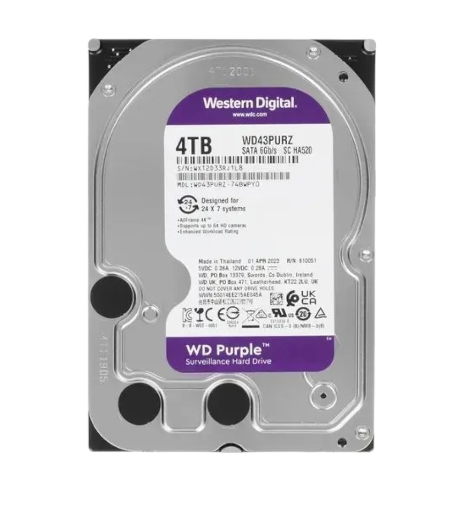 Foto do Produto HD 4TB WESTERN DIGITAL PURPLE SURV 5400RPM SATA3 WD43PURZ
