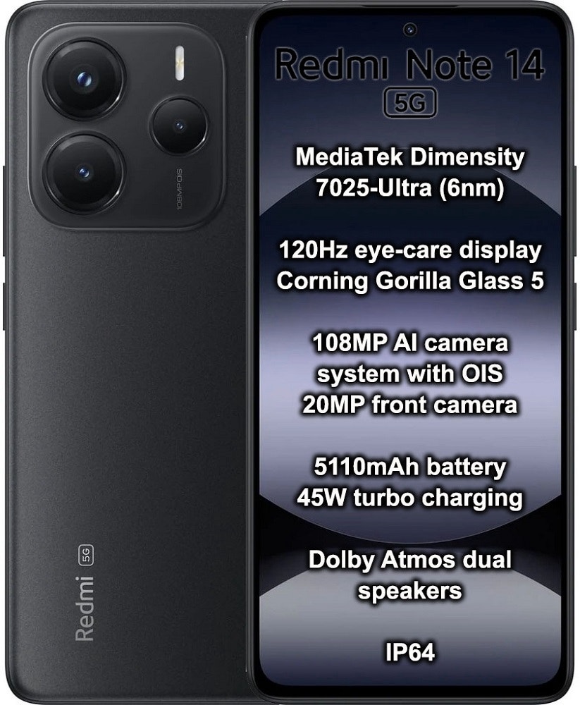 Foto do Produto Smartphone Xiaomi Redmi Note 14 5G Dual Sim 6.67" 8GB/256GB Black (Global)