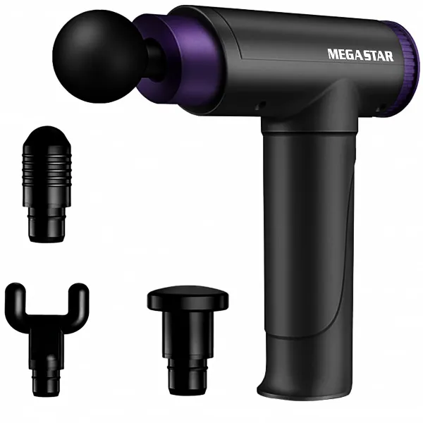 Foto do Produto Massageador Muscular MegaStar FMA12 com 4 Cabeças Recarregável - Preto/Roxo