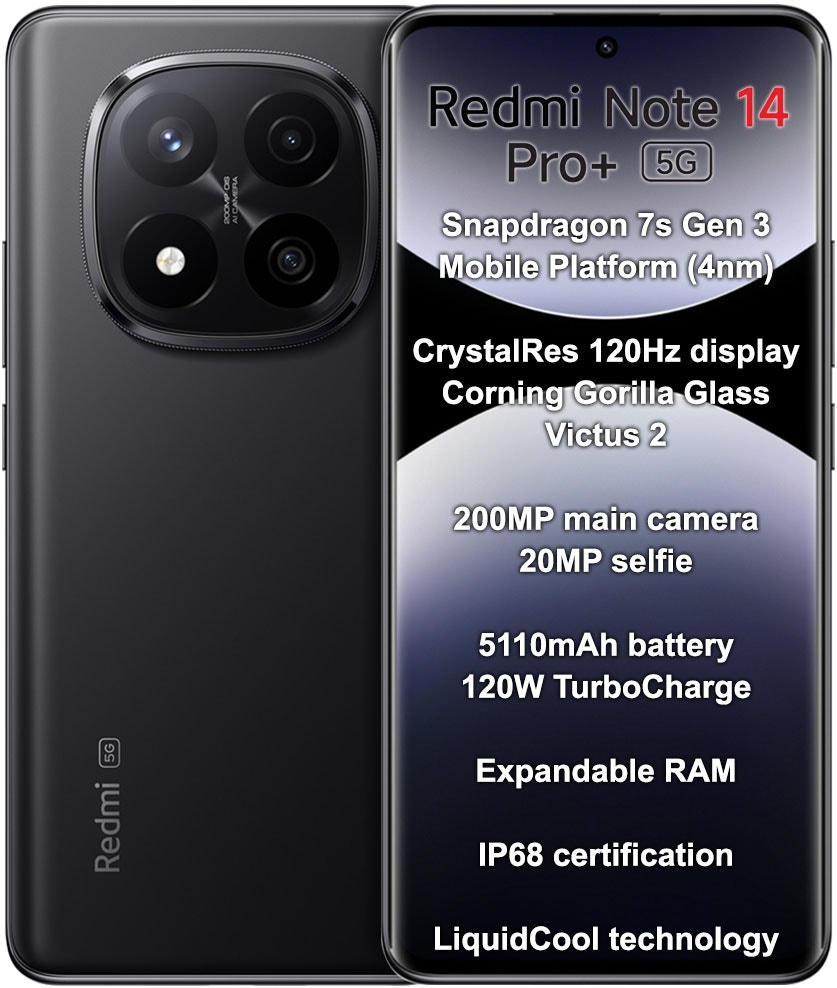 Foto do Produto Smartphone Xiaomi Redmi Note 14 Pro+ 5G Dual Sim 6.67" 8GB/256GB Black (Global)