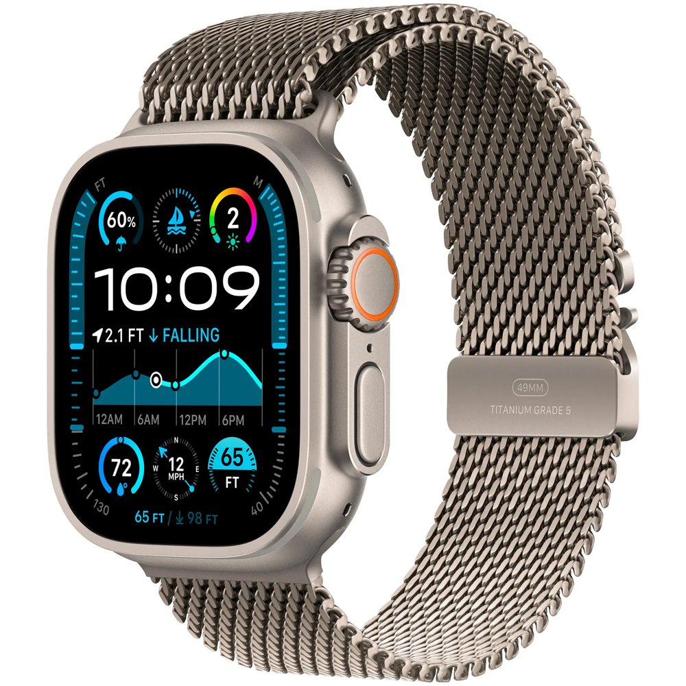 Foto do Produto Apple Watch Ultra 2 49 MM GPS + Celular MX5R3LW/A - Titanium/Natural Titanium Milanese Loop (Medium)