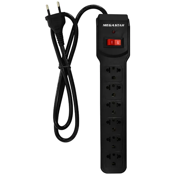Foto do Produto Filtro de Linha MegaStar LLE340 com 6 Tomadas Universais Bivolt - Preto