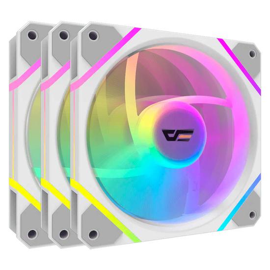 Foto do Produto Cooler Fan de Gabinete Kit com 3, Aigo Darkflash DM12 Pro ARGB, ARGB 3-pinos/PWM 4-pinos, 120mm, Branco
