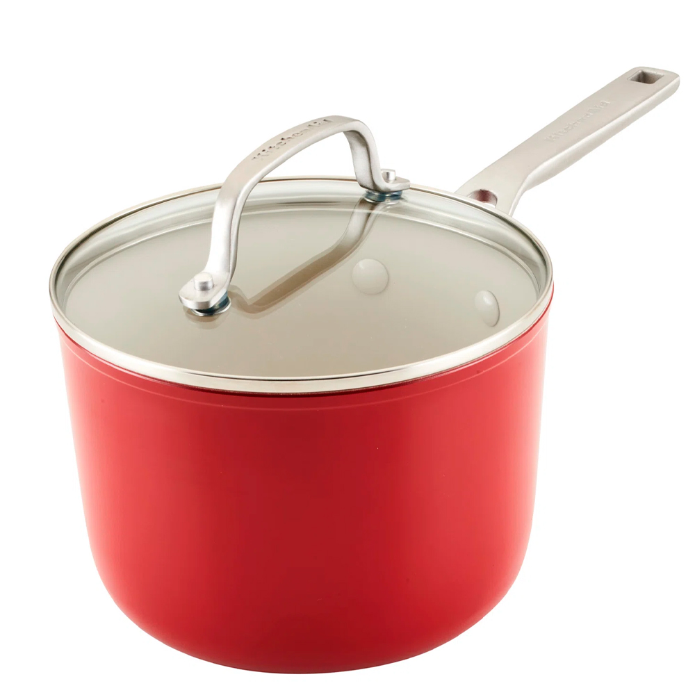 Foto do Produto Caçarola KitchenAid 84848 Antiaderente Cerâmica Tampa de Vidro 31CM Vermelho Imperial