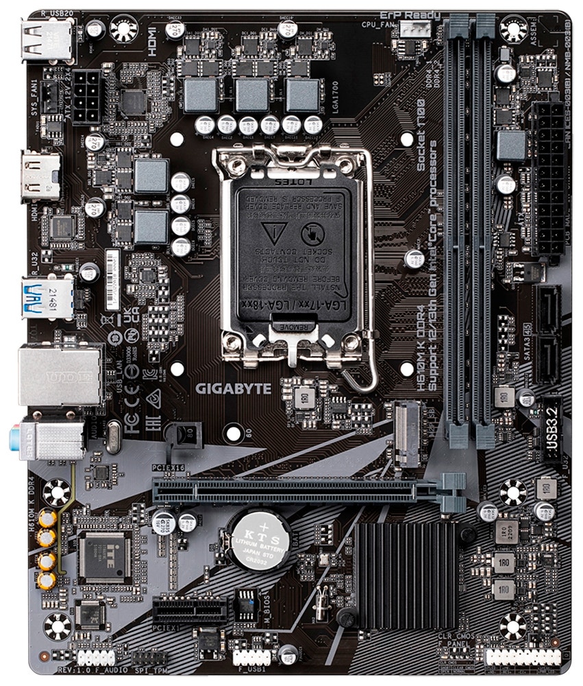 Foto do Produto Placa Mãe Gigabyte H610M K DDR4 LGA1700/2xDDR4/PCI-E/M.2/HDMI/USB