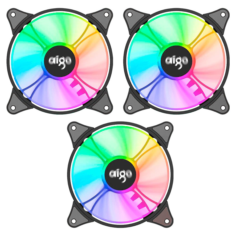 Foto do Produto Cooler para Gabinete Aigo AR12 12X12 / ARGB - Preto (Kit com 3)
