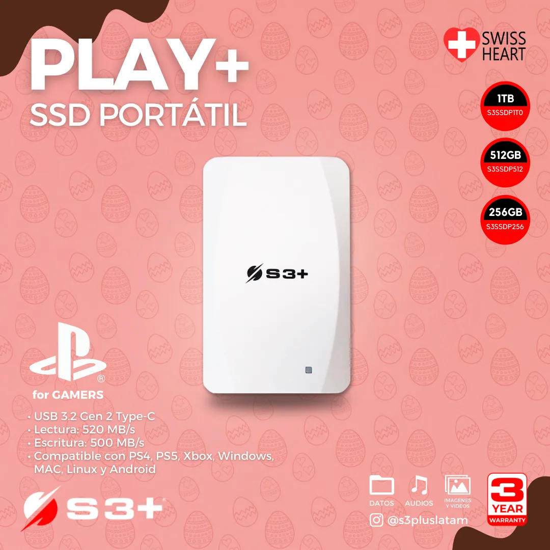Foto do Produto S3+ HD SSD S3SSDP256 PLAY+ PORTABL BLANCO