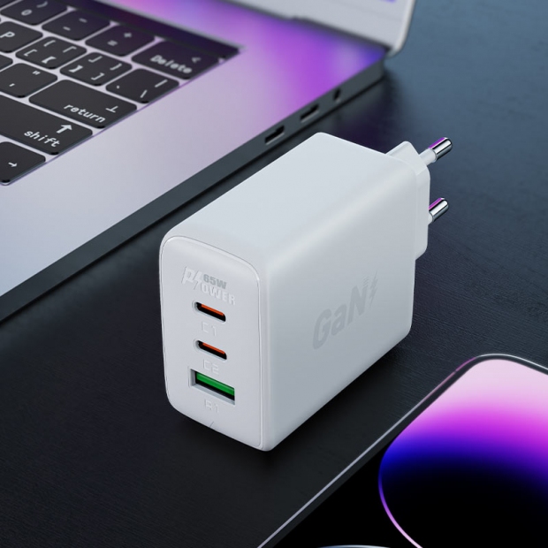Foto do Produto CARREGADOR ACEFAST A41 65W USB-A + USB-C X2 WHITE