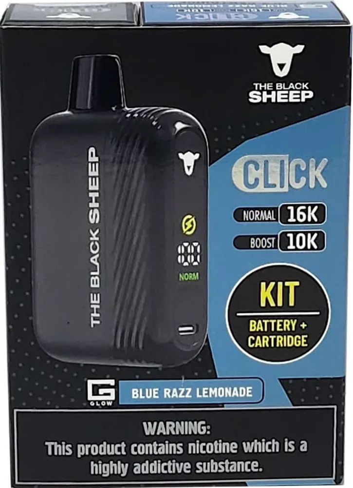 THE BLACK SHEEP VAPER DESECHABLE CLICK 16K POD BLUE RAZZ LEMONADE