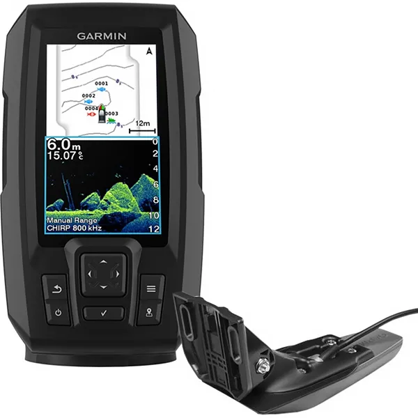 Foto do Produto Sonar para Pesca Garmin Striker Vivid 4CV + Transdutor 010-02550-01 de 4.3" com GPS - Preto