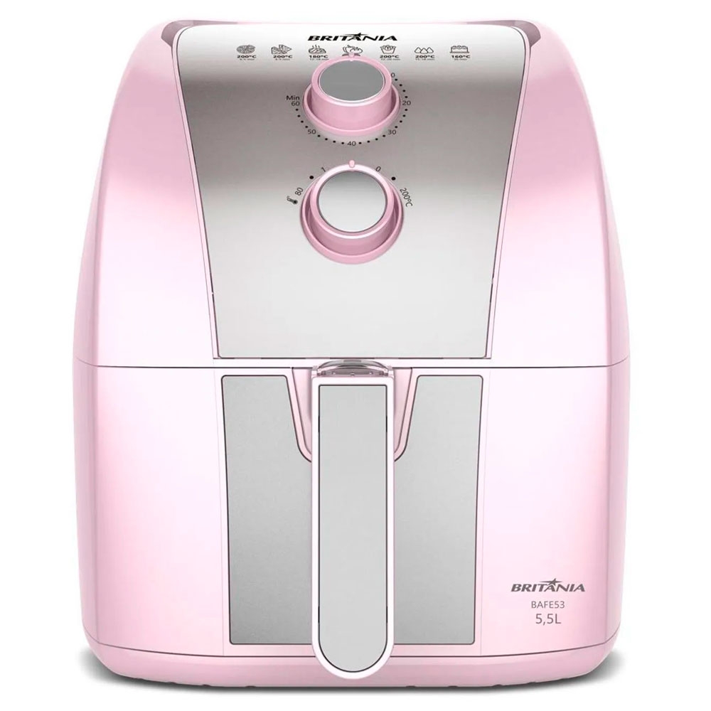 Foto do Produto Fritadeira Elétrica Britânia Air Fryer BAFE53 - 1500W - 5.5L - 220V/60Hz - Rosa e Prata