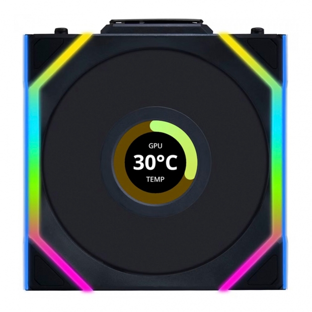 Foto do Produto Cooler Fan de Gabinete Lian Li Uni Fan Wireless LCD 120 Reverse Blade 12RSLLCD1W1B, PWM 4-pinos, 120mm, com L-WIRELESS CONTROLLER, Preto