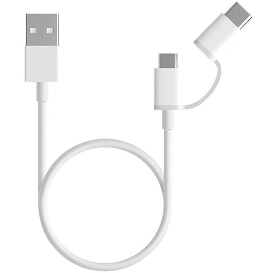 Foto do Produto Cabo 2 Em 1 Xiaomi SJX01ZM Micro USB + USB-C - 30 Cm