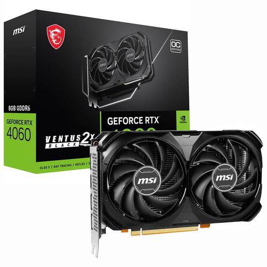 Foto do Produto Placa de Vídeo MSI GeForce RTX4060 Ventus 2X Black OC 8GB GDDR6 PCI-Express
