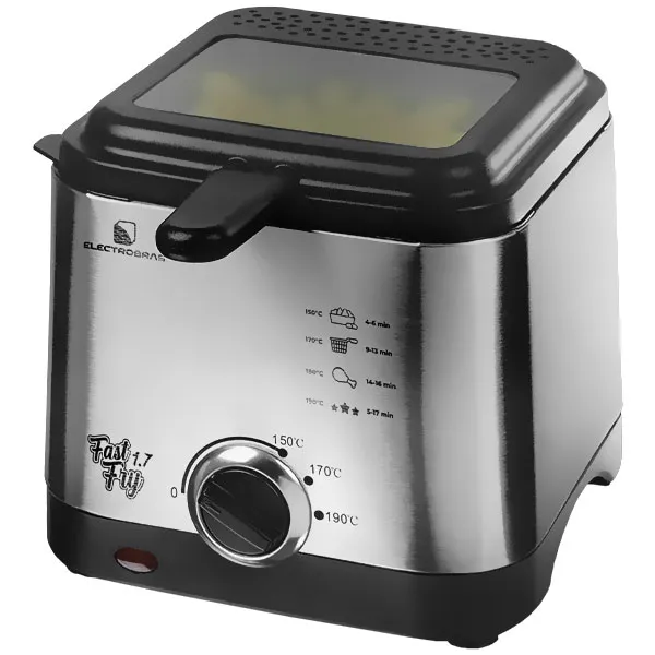 Foto do Produto Fritadeira Elétrica ElectroBras Fast Fry 1.7 EBFR-17 1.000 watts 1.7 Litros 220 - 240 V ~ 50/60 Hz - Prata/Preta