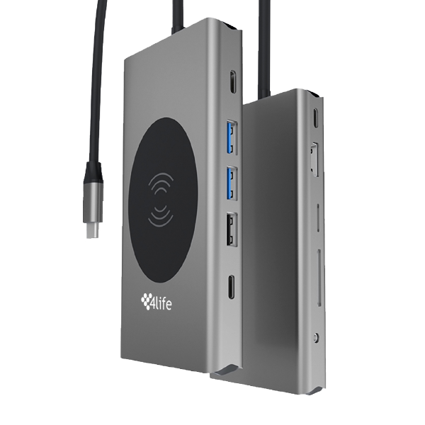 Foto do Produto Hub Adaptador Multiporta 4life FL13V USB-C / 13 Em 1 / USB-C PD 100W / HDMI / SD / TF / Audio 3.5MM / VGA / RJ45 100M / USB-C 2.0 Data / USB-C 3.0 Data / USB 3.0 X2 / USB 2.0 / Wireless Charging 15W - Cinza