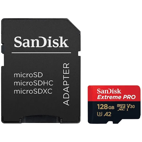 Foto do Produto Cartão de Memória Micro SD de 128GB SanDisk Extreme PRO SDSQXCD-128G-GN6MA - Vermelho/Preto